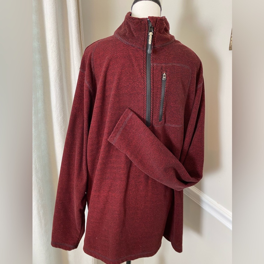 Magellan Outdoors Mens XL Fleece Pullover Waffle Knit Quarter 1/4 Zip Burgundy